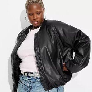 NEW! Wild Fable Women's Faux Leather Bomber Jacket Black